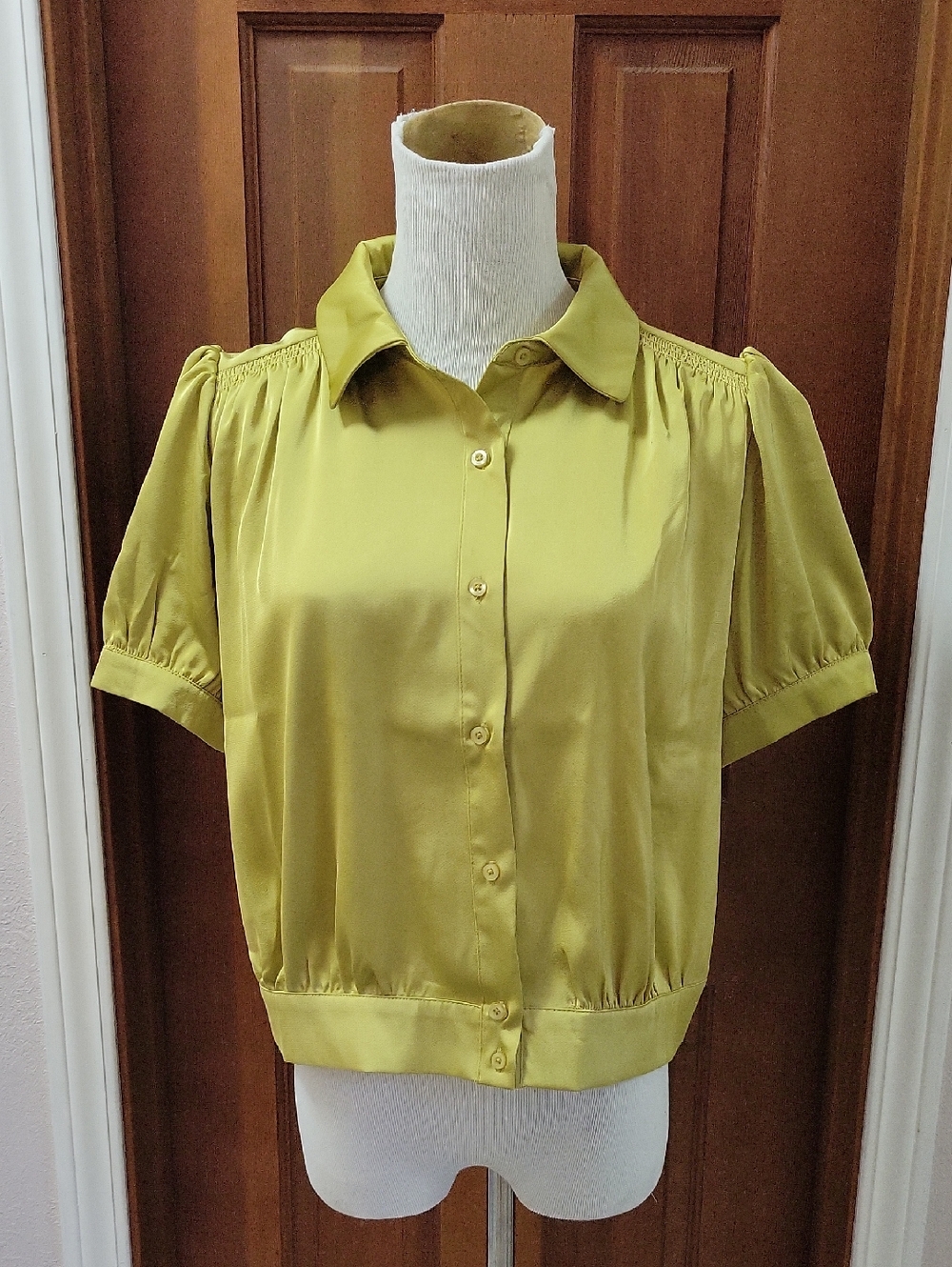 Industry Yellow Short-Sleeve Button Front Blouse
